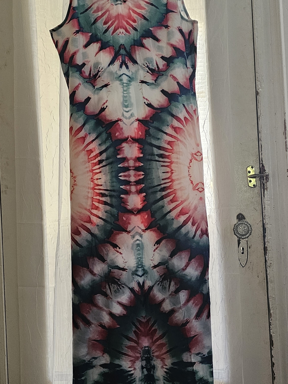 Tie-Dye Maxi Dress in Teal, Pink & White